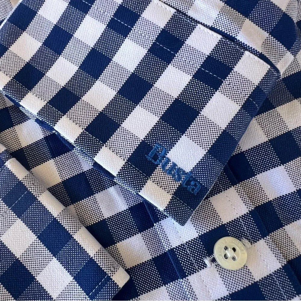 Lands’ End 15 1/2-32 Traditional Fit Navy Checked Button Long Sleeve Dress Shirt
